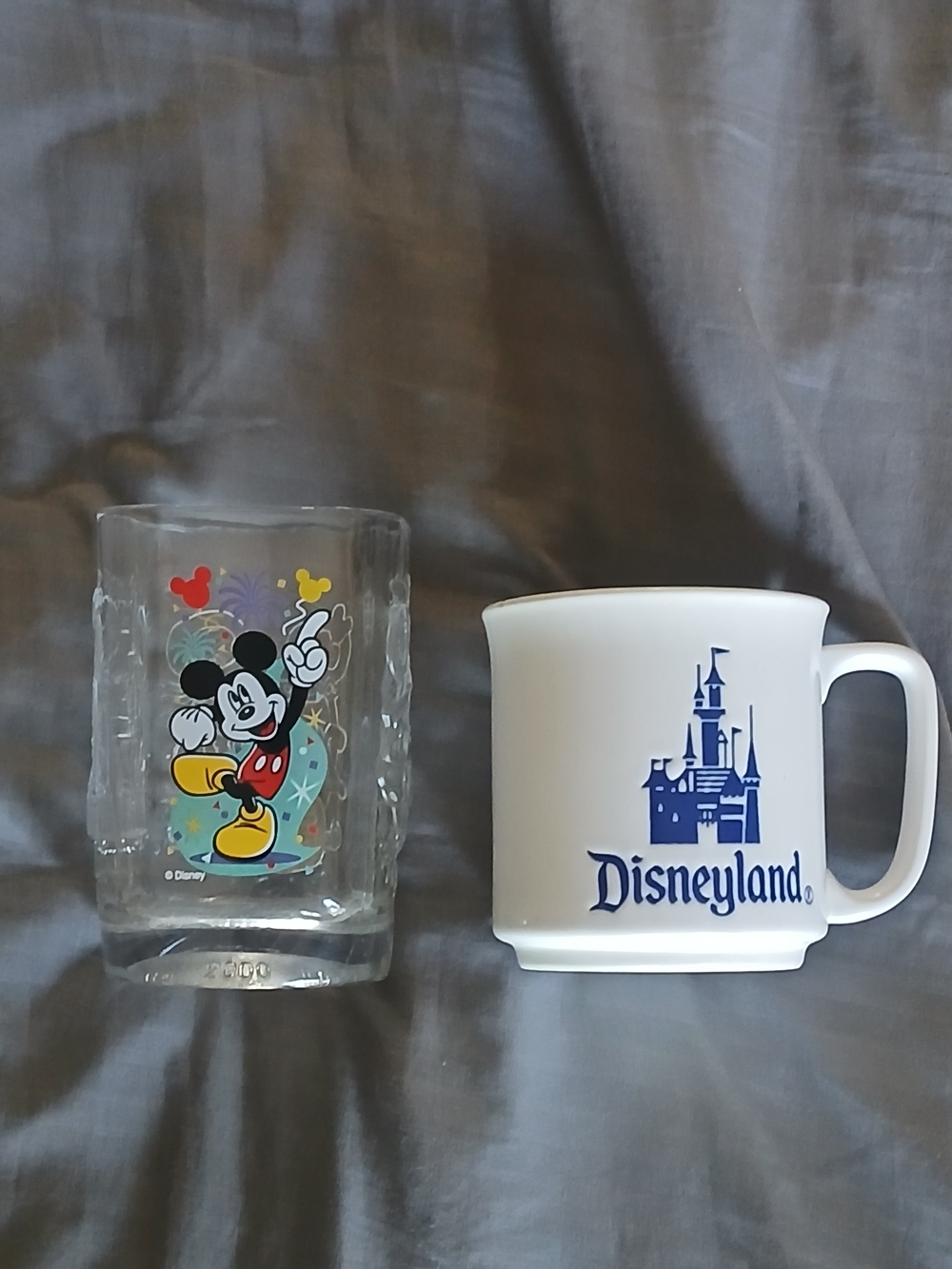Vintage Walt Disney "JAPAN" Disneyland Mug Cup & McDonalds Glass Set